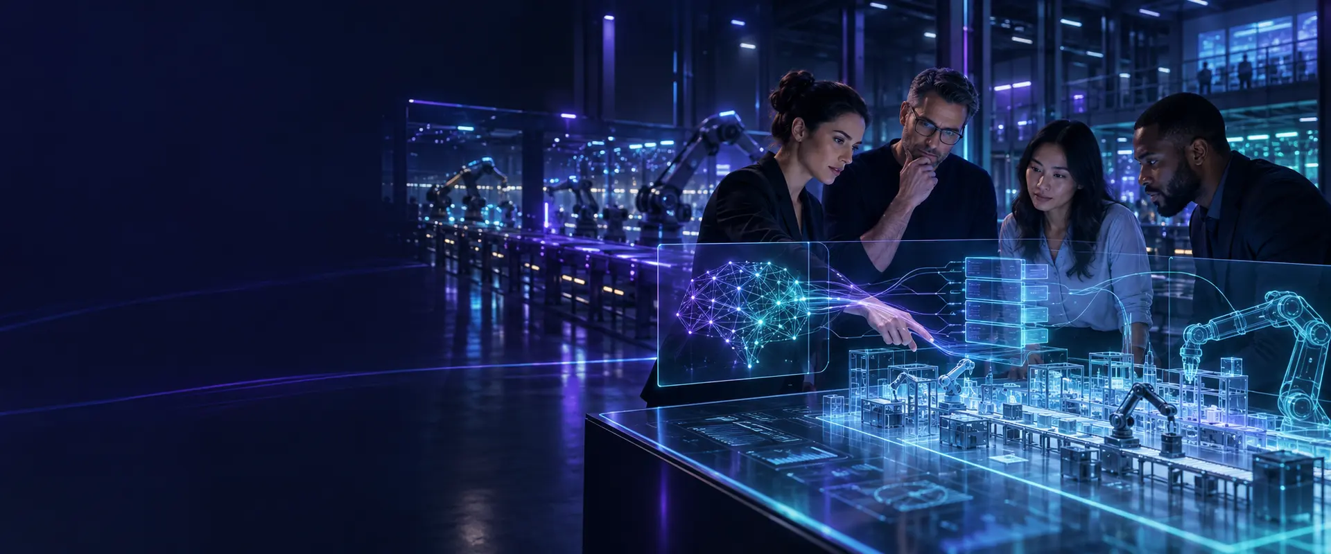 Equipo integrando inteligencia artificial, software y operación industrial